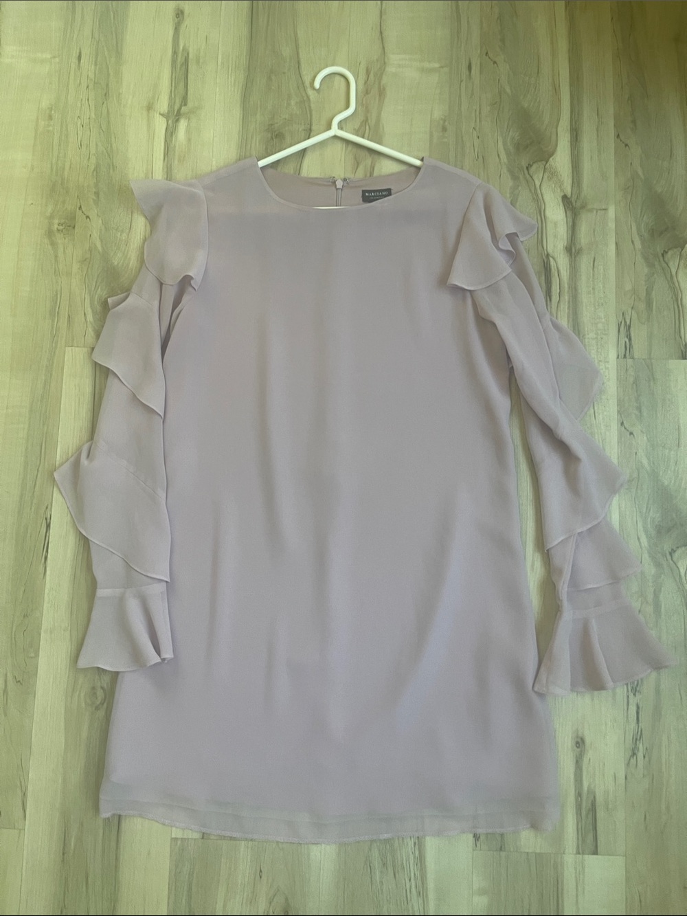 Marciano Lilac Ruffle Long-Sleeve Shift Dress